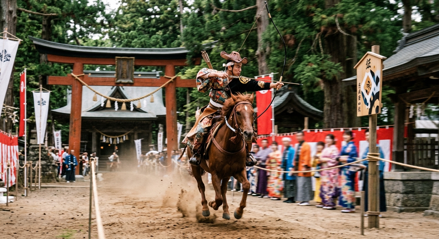 「一瞬の静寂と爆発的なスピード!五穀豊穣を願う「流鏑馬(やぶさめ)」」