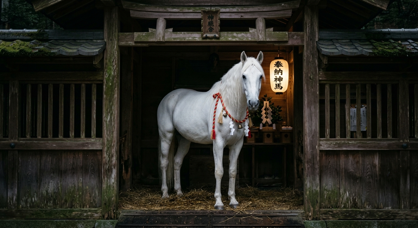 神聖で気品あふれる本物の「白馬(神馬)」